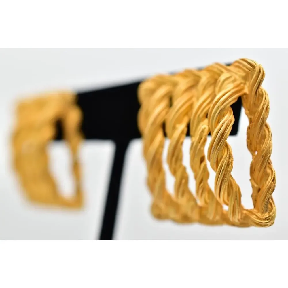 Vintage Square Rope Earrings Dangle Brushed Gold Matte Chunky Bold 1980s BinBK